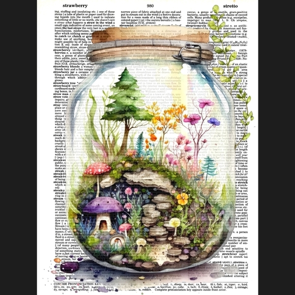 Fairy Garden Nature Mushroom Summer Terrarium Flower Vintage Dictionary … - Picture 4 of 5
